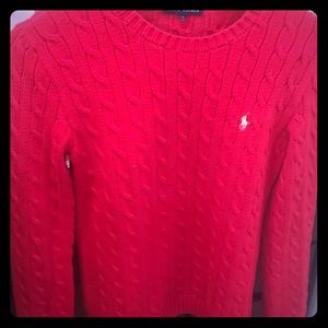 Ralph Lauren red cable-knit sweater; size Large